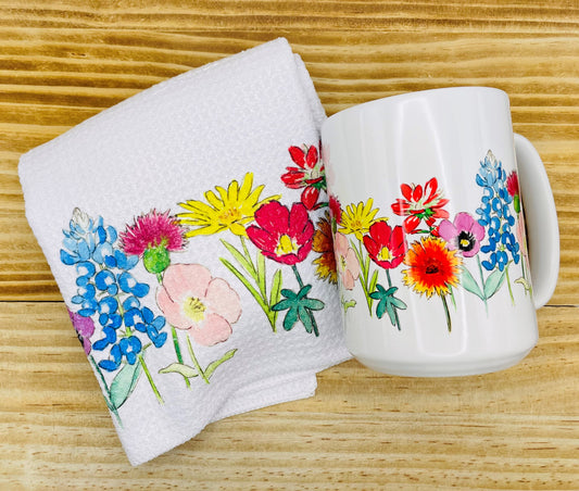 Texas Wildflower Mug and Towel Bundle