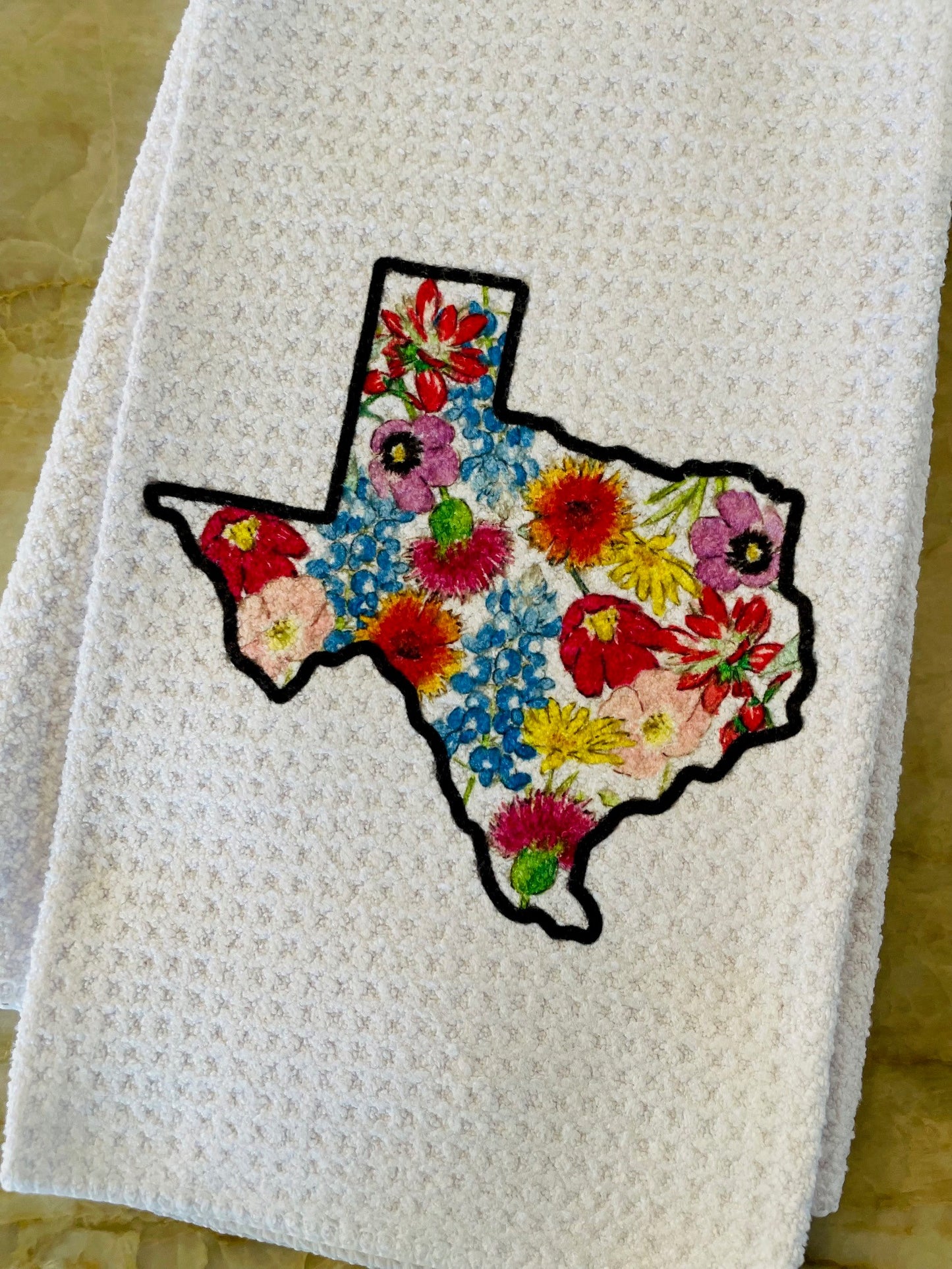 Texas Shaped Wildflowers Towel