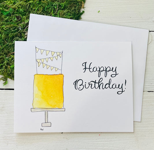 Golden Cake Birthday Card